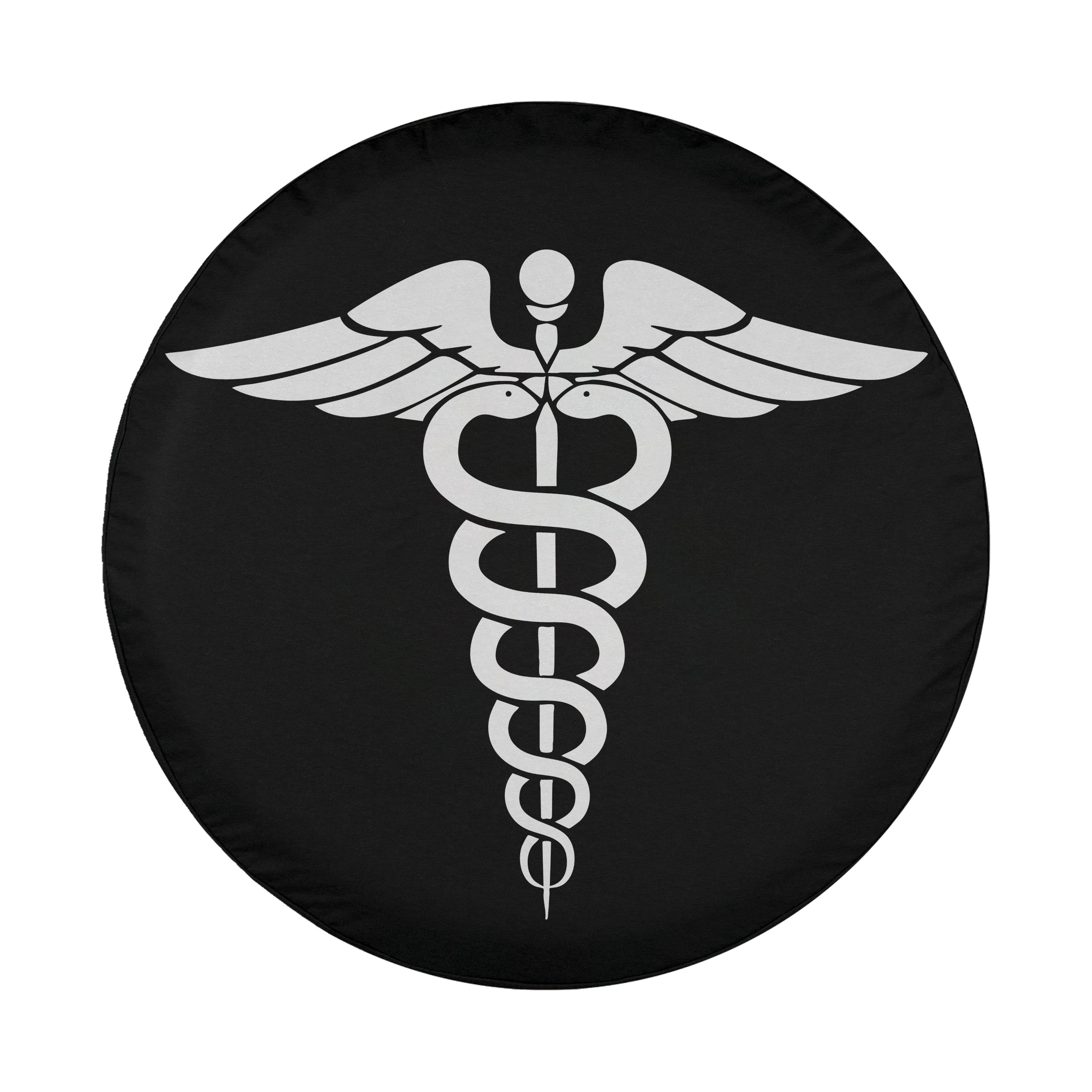 Caduceus Medical Symbol spare tire cover alternate flat view with detailed serpents and wings on dark background