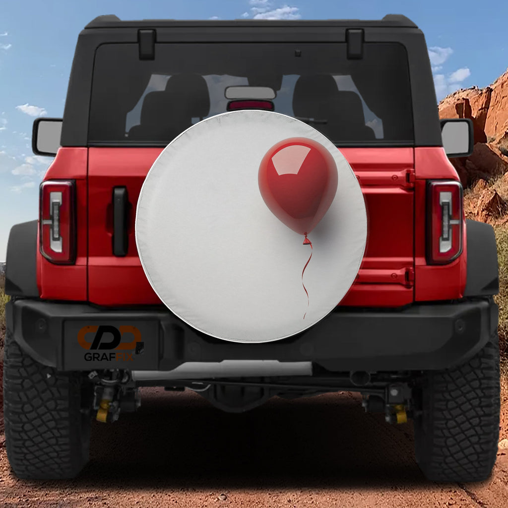 Floating Red Balloon design printed spare tire cover with optional backup camera hole by Graffix