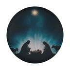 A nativity scene depicting the birth of Jesus Christ, with the Virgin Mary and baby Jesus in a manger surrounded by animals.