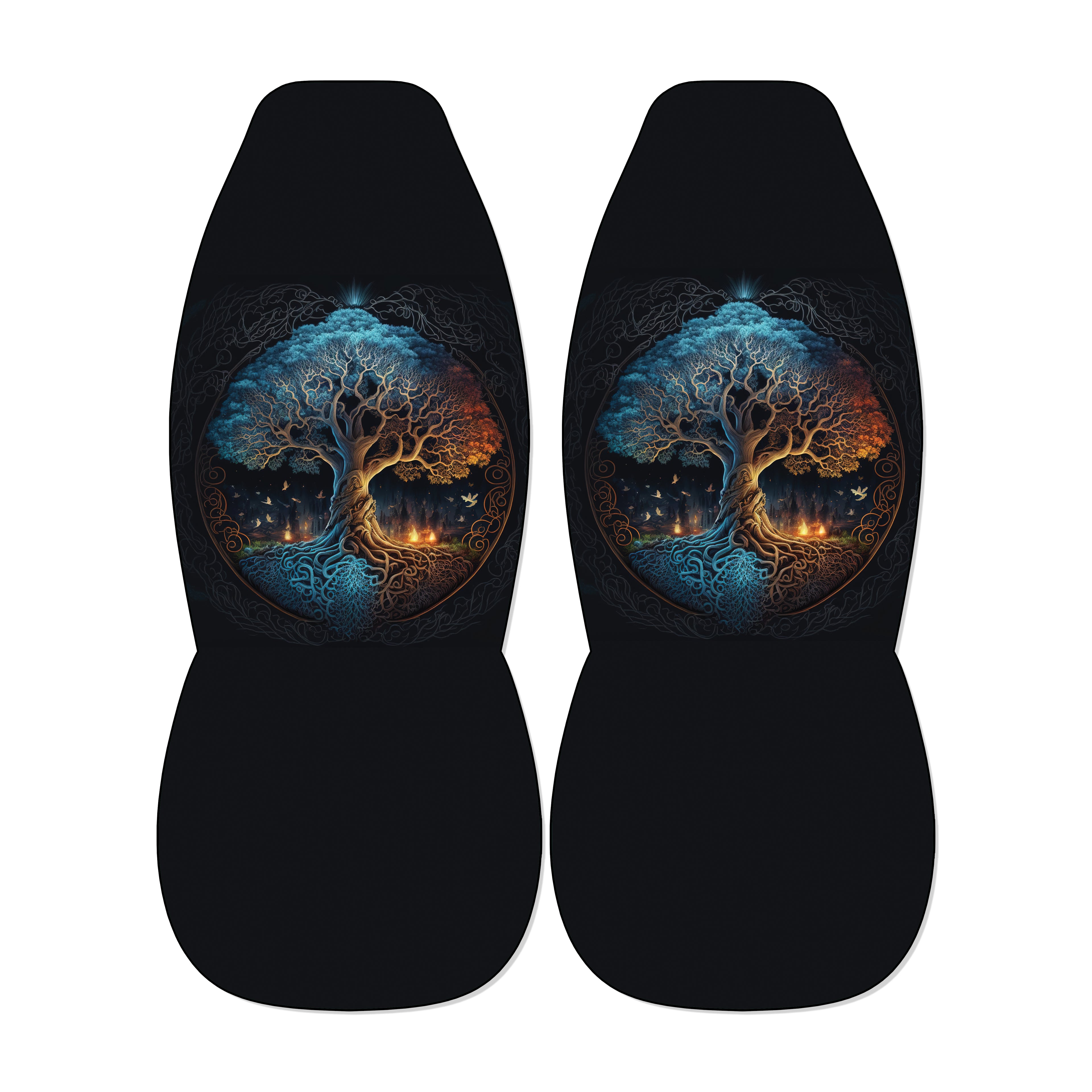 Norse Yggdrasil tree of life front car seat covers with mythology pattern on universal bucket seats