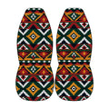 two colorful, patterned objects with a geometric design.