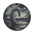 Loch Ness by Moonlight spare tire cover round design with lake serpent silhouetted under moonlit clouds