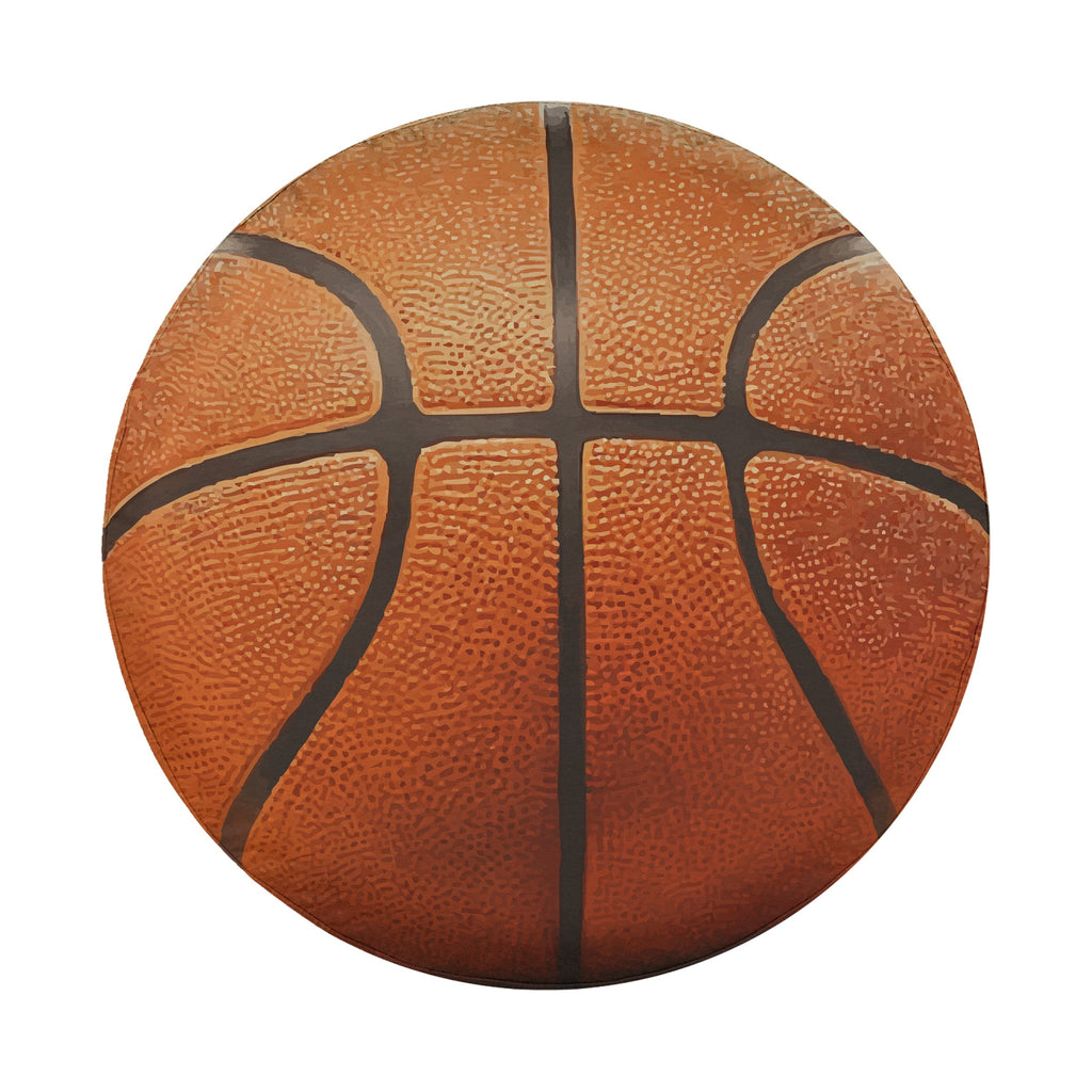 Basketball spare tire cover side view showing orange fabric grommet construction trim