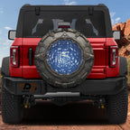 Space Arch Portal spare tire cover with stone Stargate ring around glowing blue energy event horizon