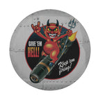 Give Em Hell Vintage Bomber spare tire cover round flat view showing vintage pinup artwork