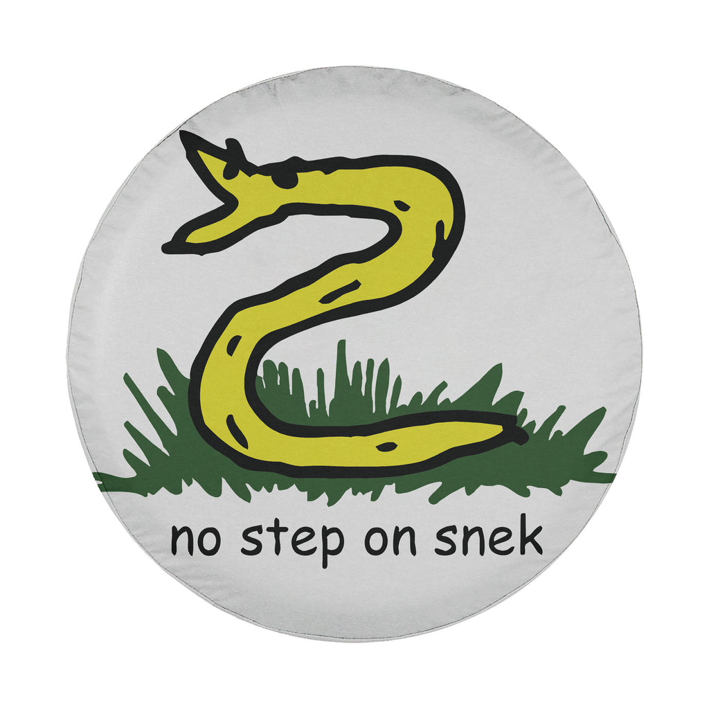 Side angle product shot of No Step On Snek spare tire cover showing depth and curved profile