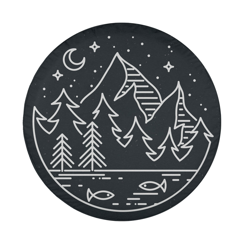 Midnight Pines spare tire cover product view of minimalist pine forest line illustration art