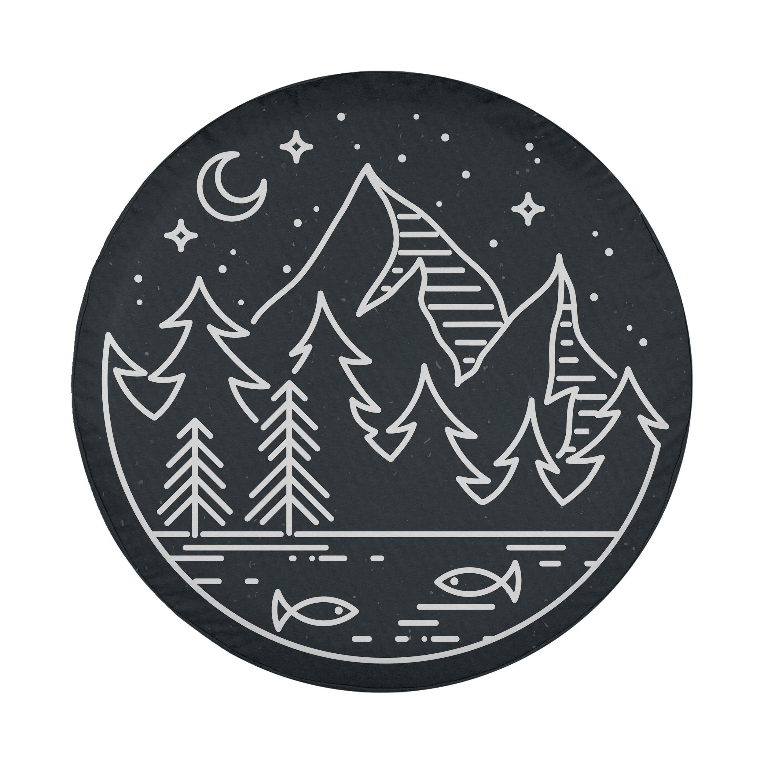 Midnight Pines spare tire cover product view of minimalist pine forest line illustration art