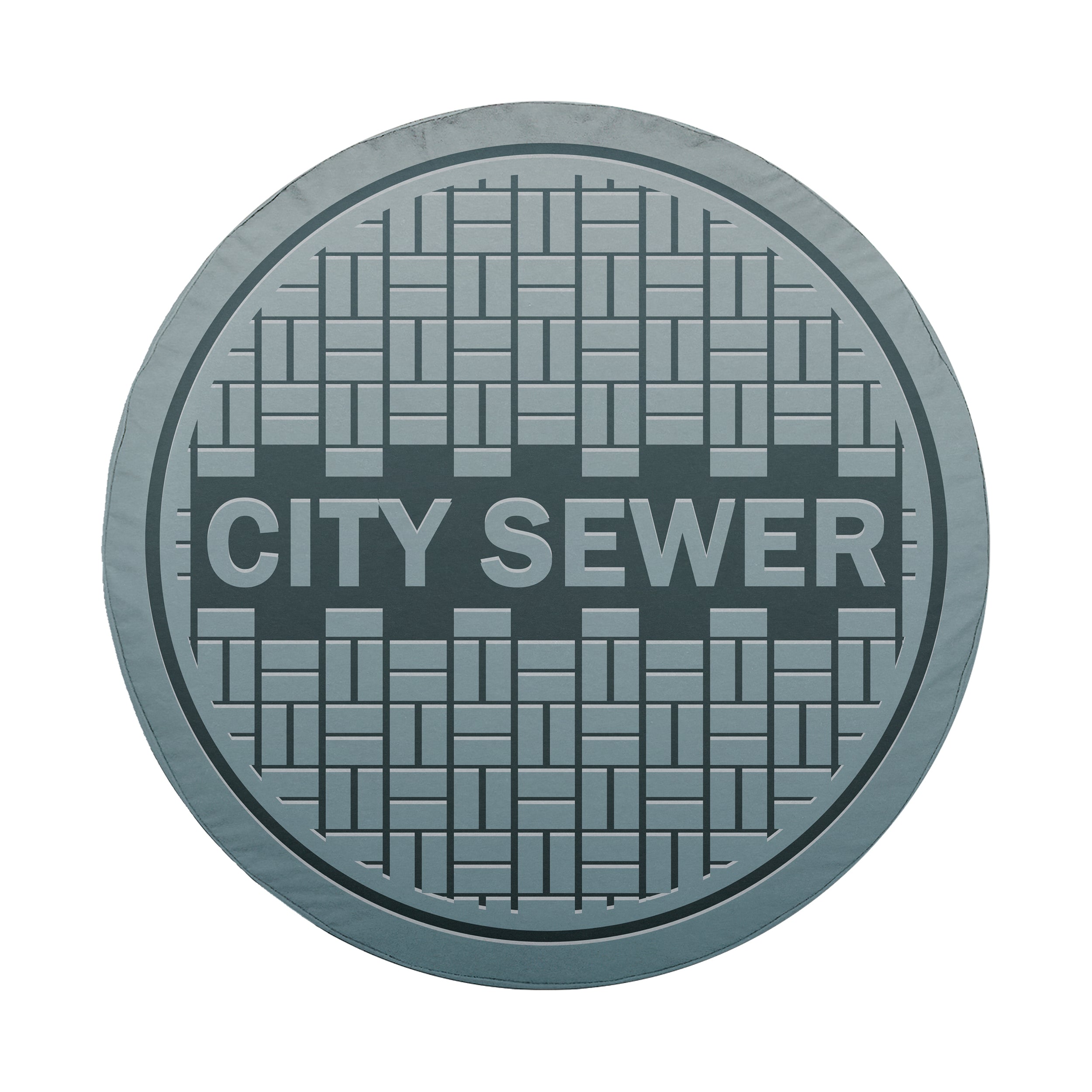 Sewer manhole cover spare tire cover installed on rear of Jeep vehicle
