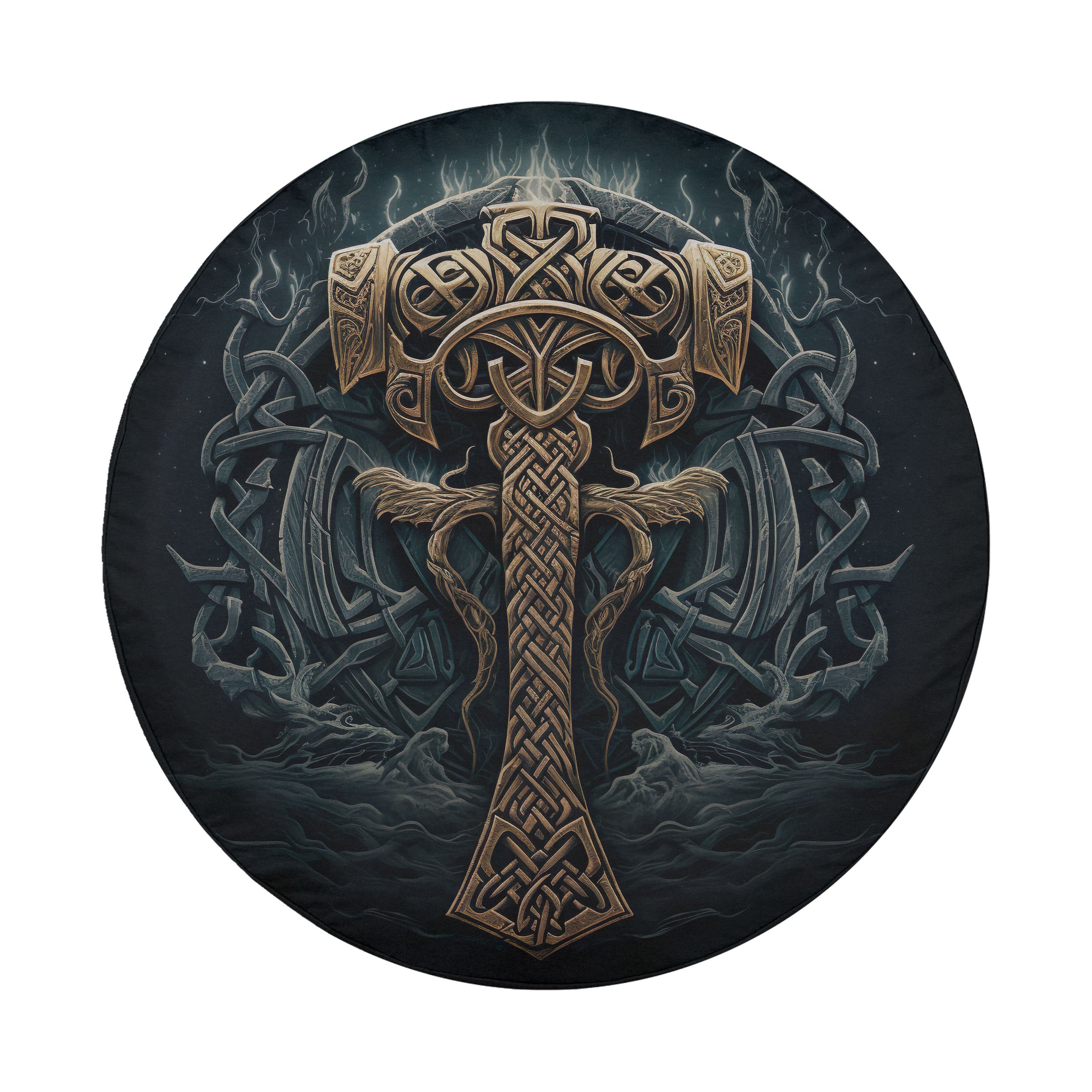 a large, ornate, and intricate design with a lot of detail and patterns, including a cross-like symbol at the center.