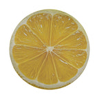 Lemon fruit spare tire cover with yellow citrus slice graphic and juicy sliced lemon design
