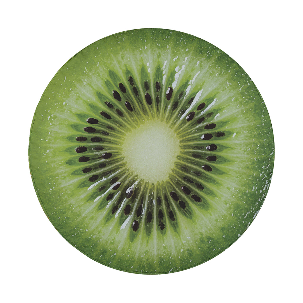 Kiwi fruit spare tire cover with green sliced kiwifruit graphic and seeded center design