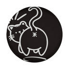 A black and white image depicting a cat with a stylized tail.