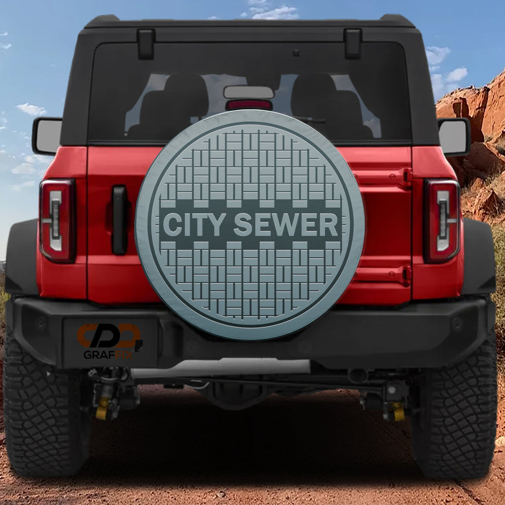 Sewer manhole cover spare tire cover with cast iron grate printed design
