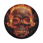 Flaming Skull spare tire cover product view of skull engulfed in bright orange-red flames
