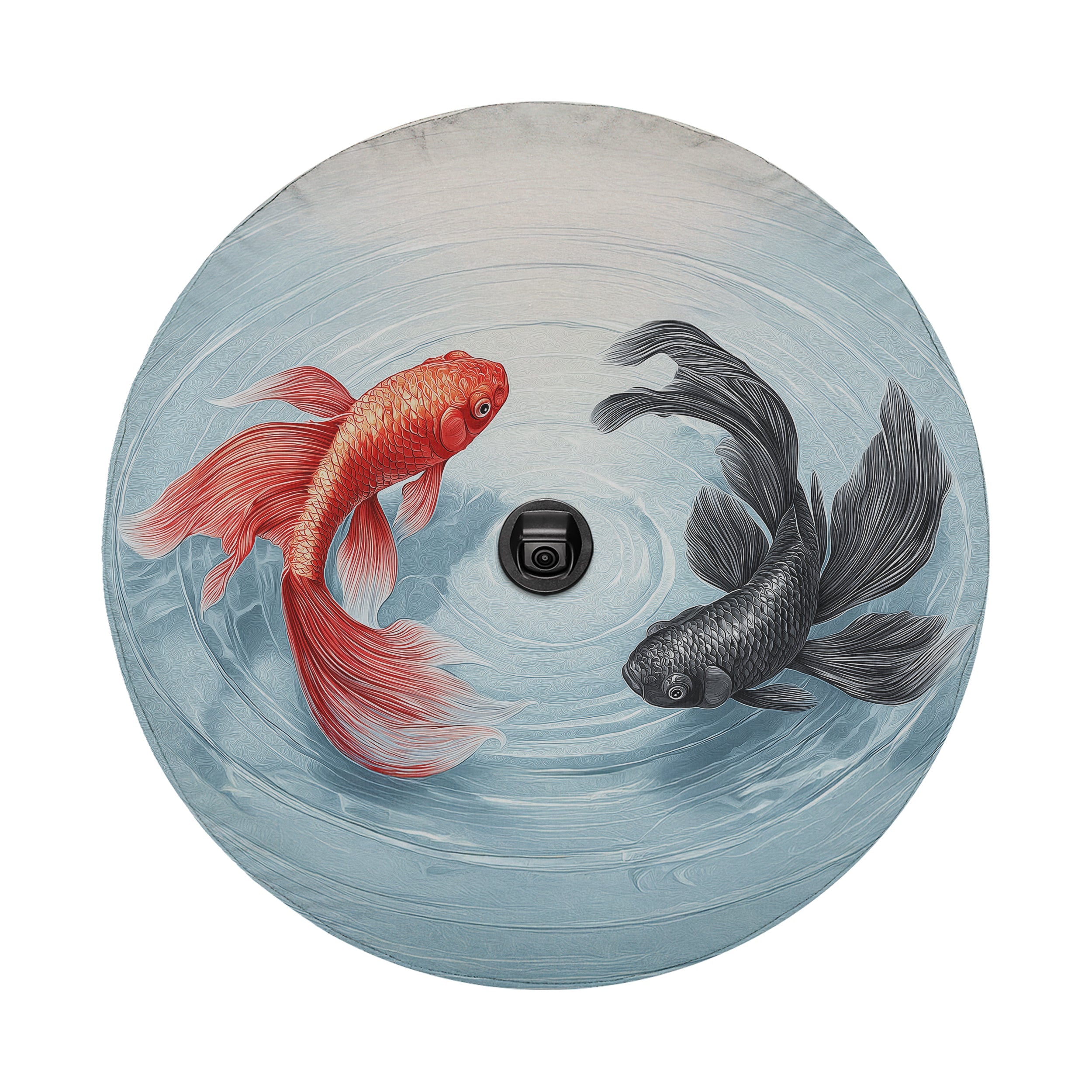 Yin-Yang Koi Fish Harmony design printed spare tire cover with optional backup camera hole by Graffix