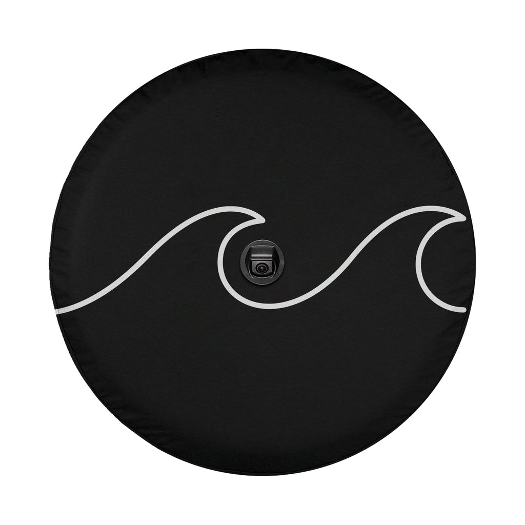Continuous line waves spare tire cover with flowing minimalist ocean wave line art design