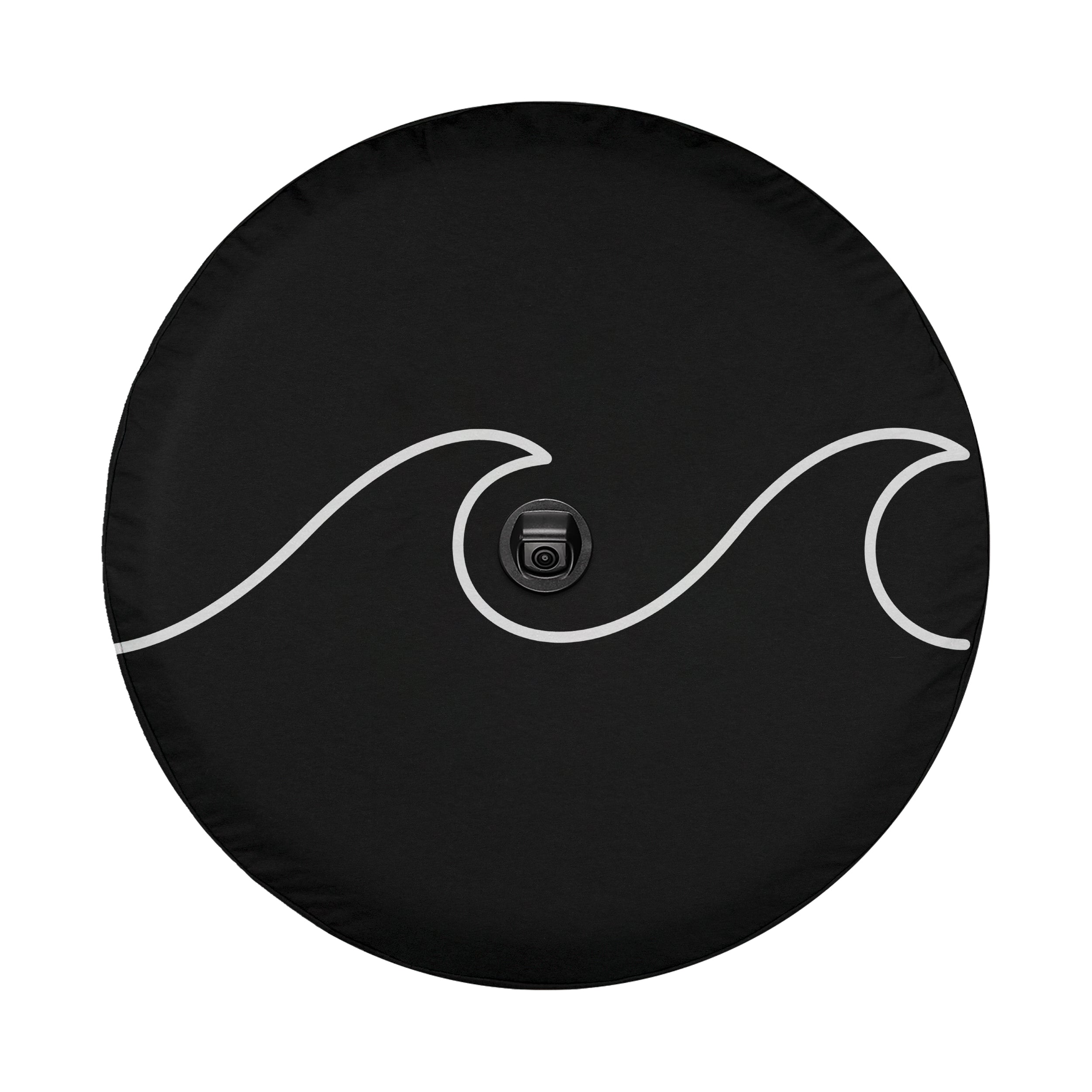 Continuous line waves spare tire cover with flowing minimalist ocean wave line art design