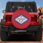 Arkansas state flag spare tire cover close-up studio shot without camera cutout featuring crisp diamond emblem