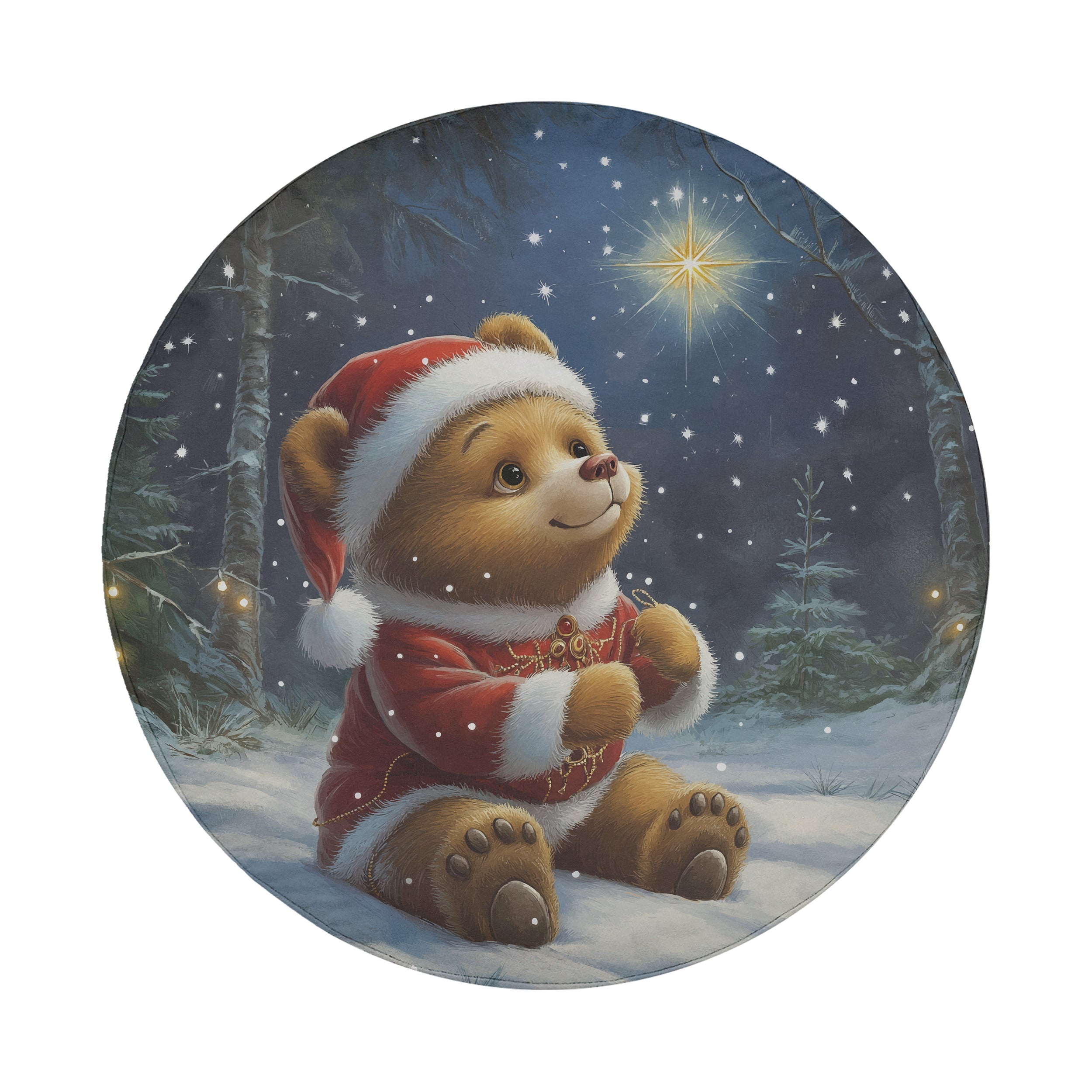 Twinkle Bear Dreams spare tire cover front circular product shot with bear and moon nightscape on white background