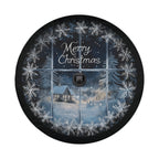 Merry Christmas silent night cabin scene tire cover round art with center backup camera hole