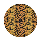Bengal tiger print spare tire cover on a black Jeep Wrangler showing GRAFFIX rear bumper sticker logo