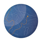 Flat topographic trails spare tire cover artwork showing blue elevation contour lines and hiking trails