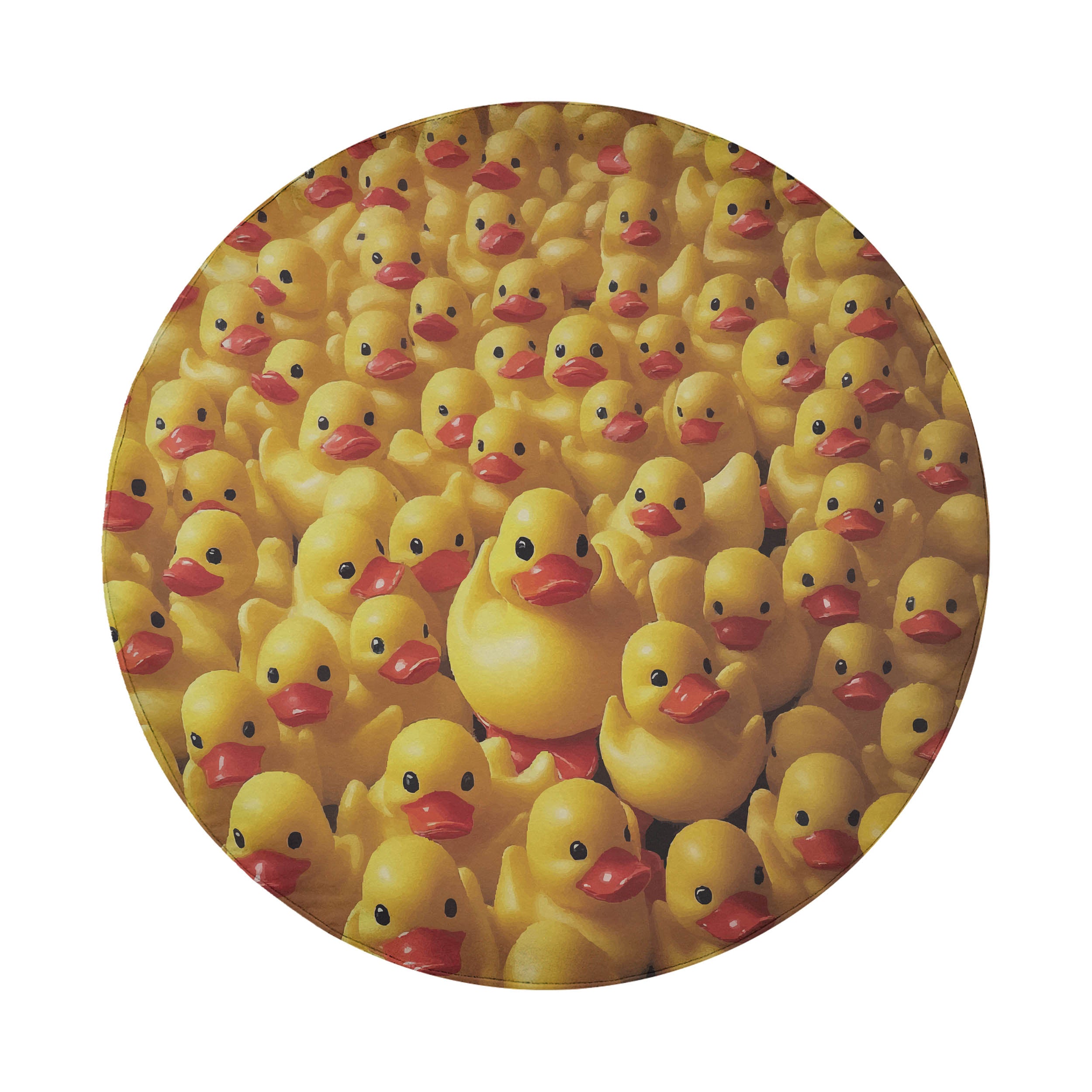 Rubber Duck Army spare tire cover flat artwork in a circular cutout filled with grinning yellow rubber ducks