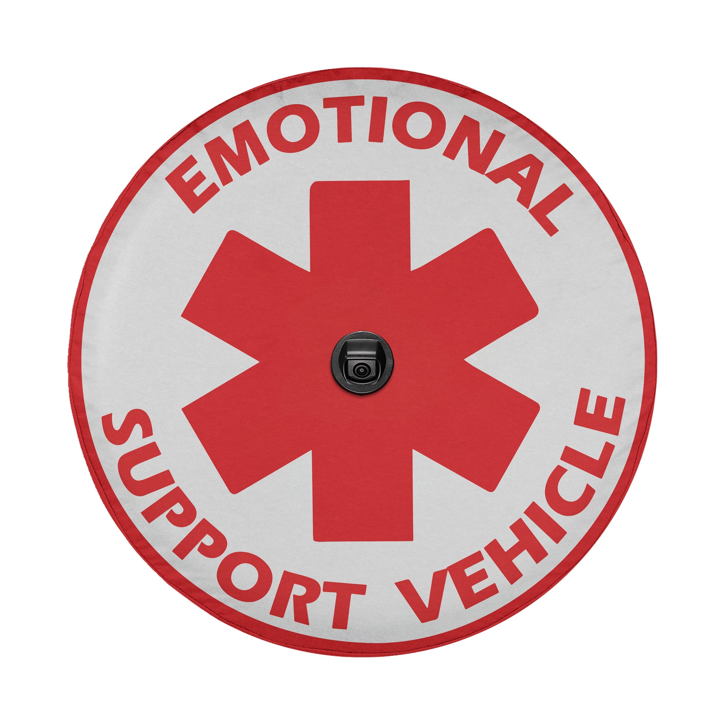 Emotional Support Vehicle spare tire cover product view of red medical asterisk star symbol