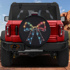 Christmas Lights Bow spare tire cover with black backdrop colorful glowing string light bow ribbon art