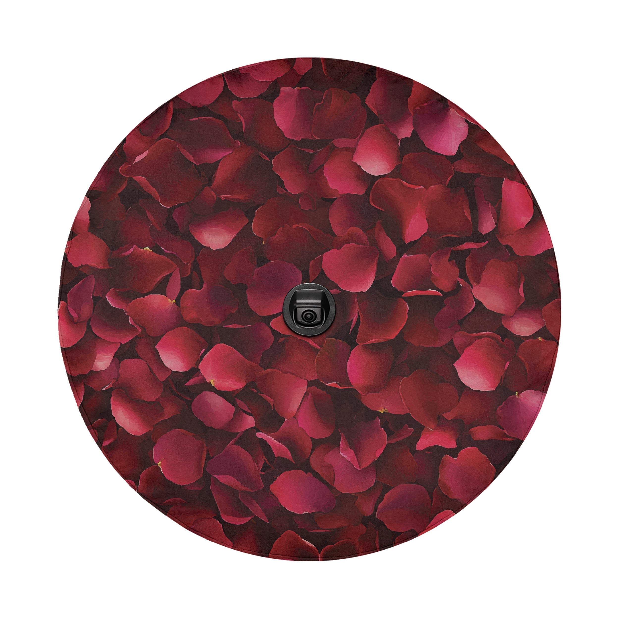 Romance Bloom spare tire cover main product render showing all-over red rose bloom design