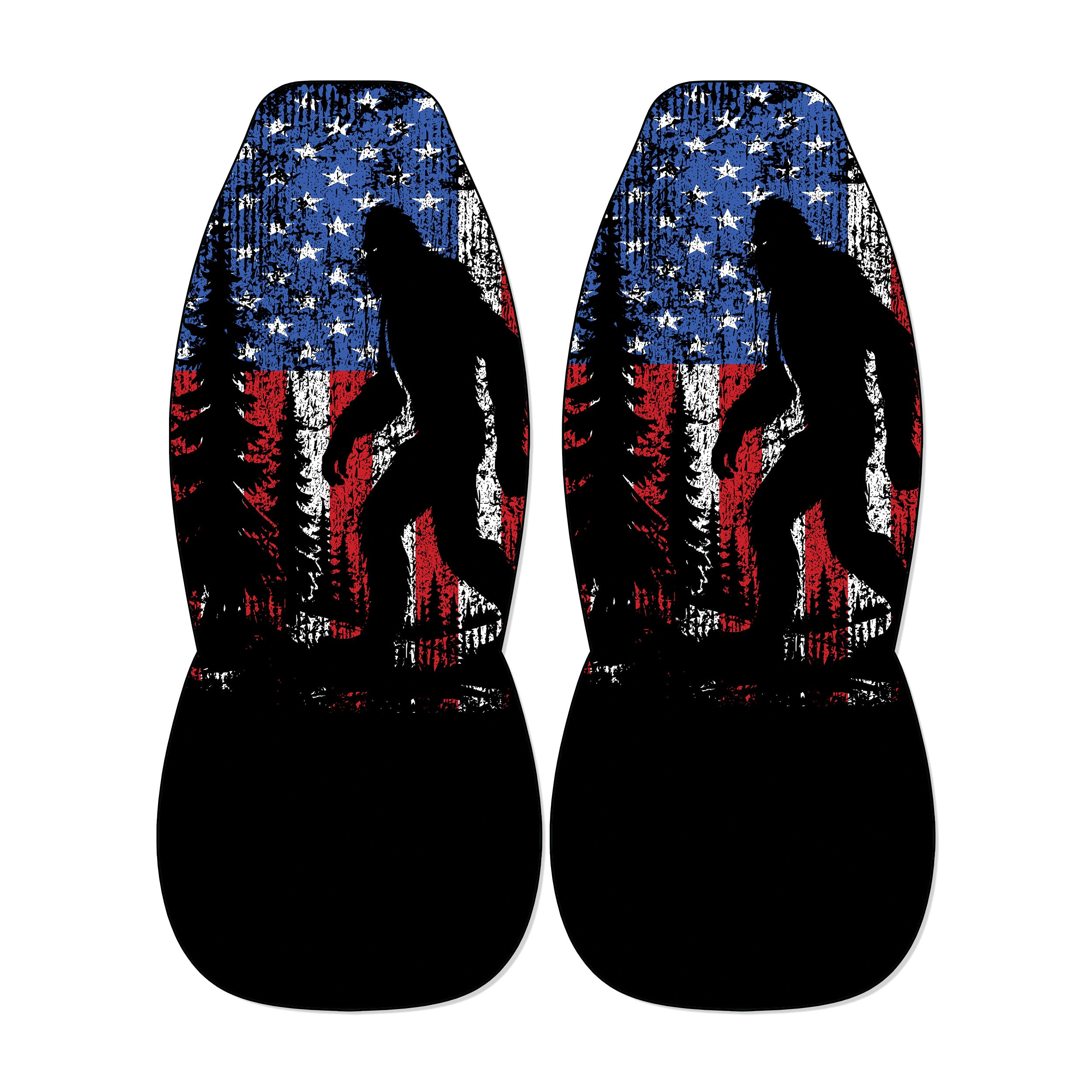 American flag Bigfoot patriotic Sasquatch front car seat covers on universal bucket seats