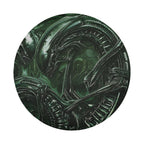 Alien xenomorph spare tire cover white background art of the green biomechanical creature in detail