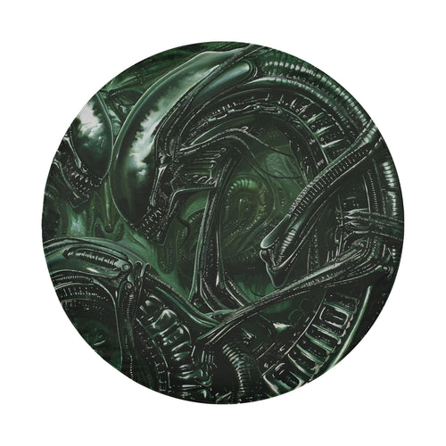 Alien xenomorph spare tire cover white background art of the green biomechanical creature in detail