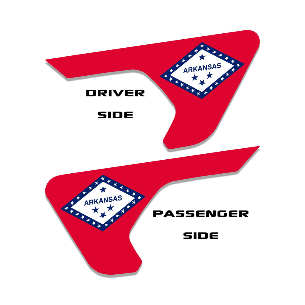 Arkansas state flag 2 piece fender vent decal set with named Oracal 651 vinyl color swatches