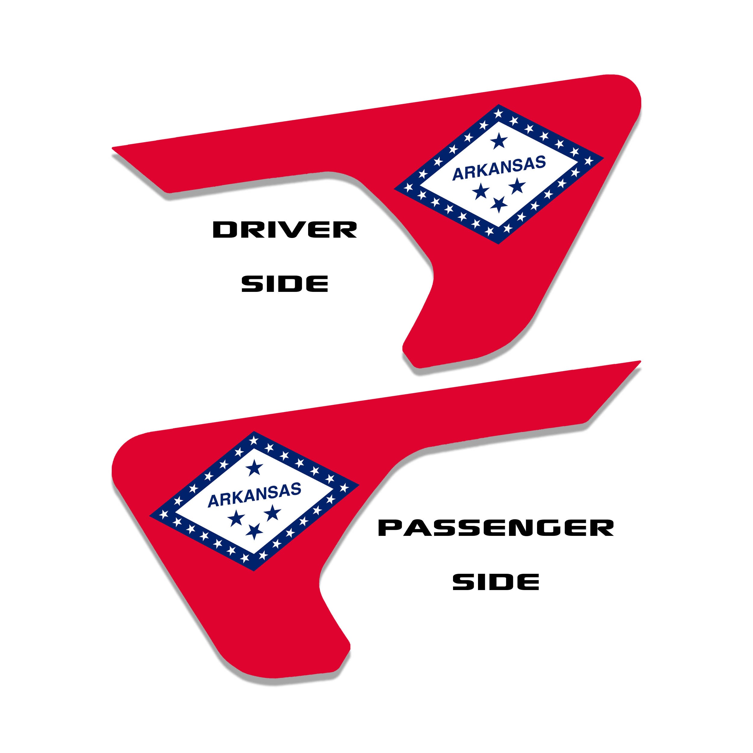 Arkansas state flag 2 piece fender vent decal set with named Oracal 651 vinyl color swatches