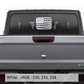 White American Gadsden flag JT rear slide window vinyl decal on Jeep Gladiator hard top glass