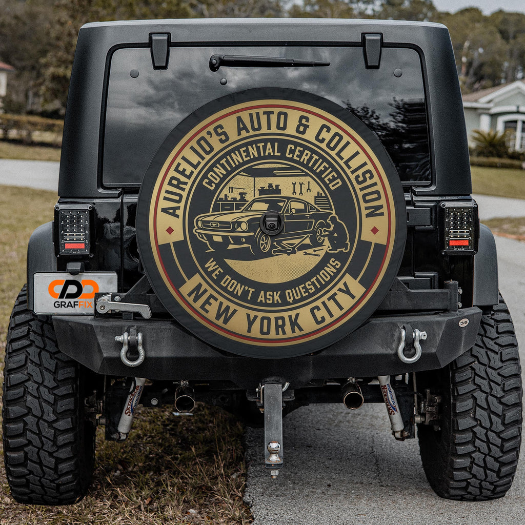 Aurelio Auto & Collision Spare Tire Cover With Backup Camera Hole Option
