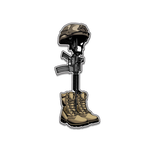 Battlefield Memorial Fallen Soldier Cross Vinyl Sticker