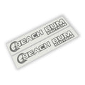 Beach Bum Edition Jeep Wrangler hood vinyl decal pair with palm tree and sunset tropical artwork.