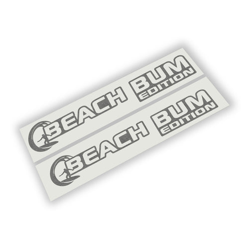 Beach Bum Edition Jeep Wrangler hood vinyl decal pair with palm tree and sunset tropical artwork.
