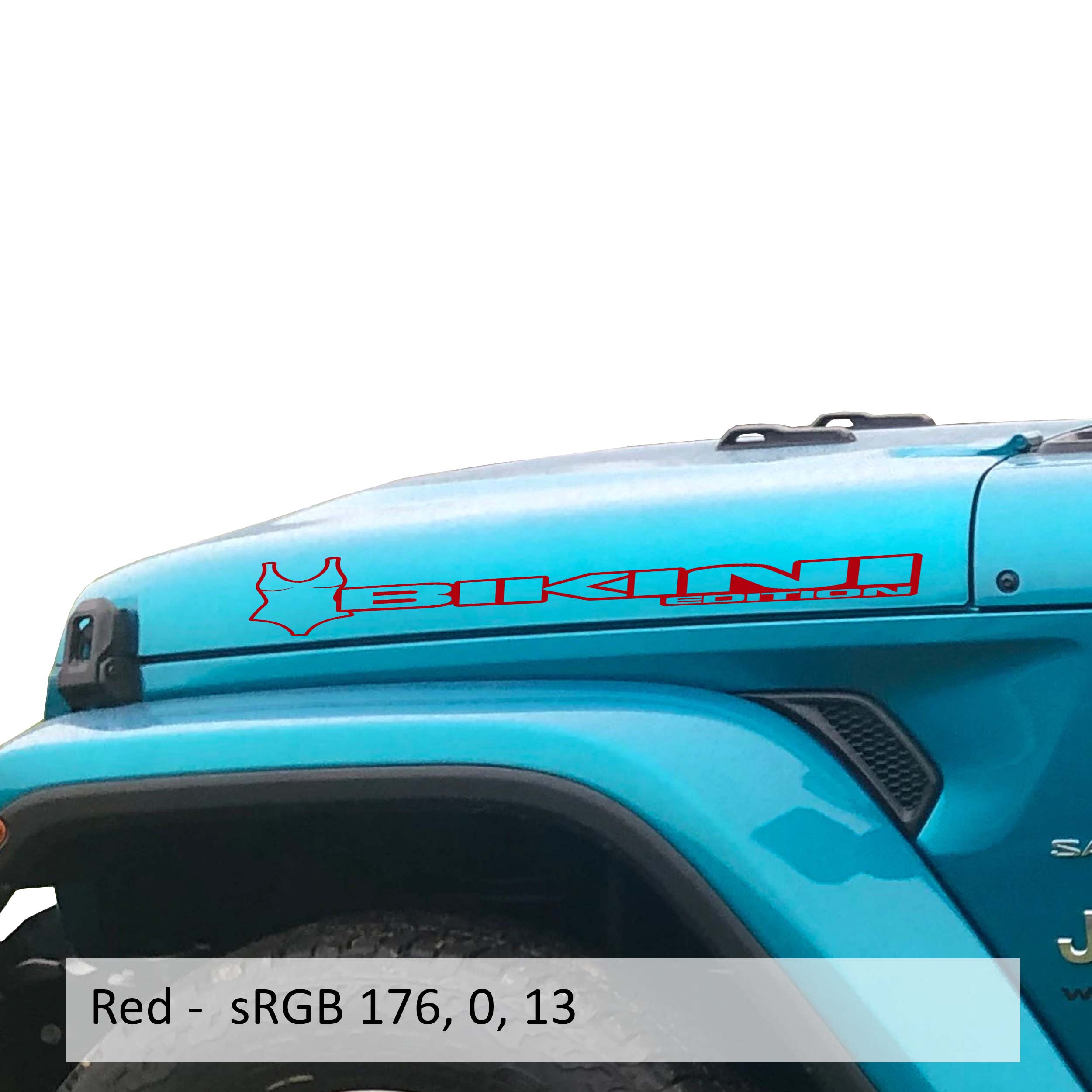 Red Bikini edition side hood decal mockup pair for Jeep Wrangler JL Gladiator JT bonnet