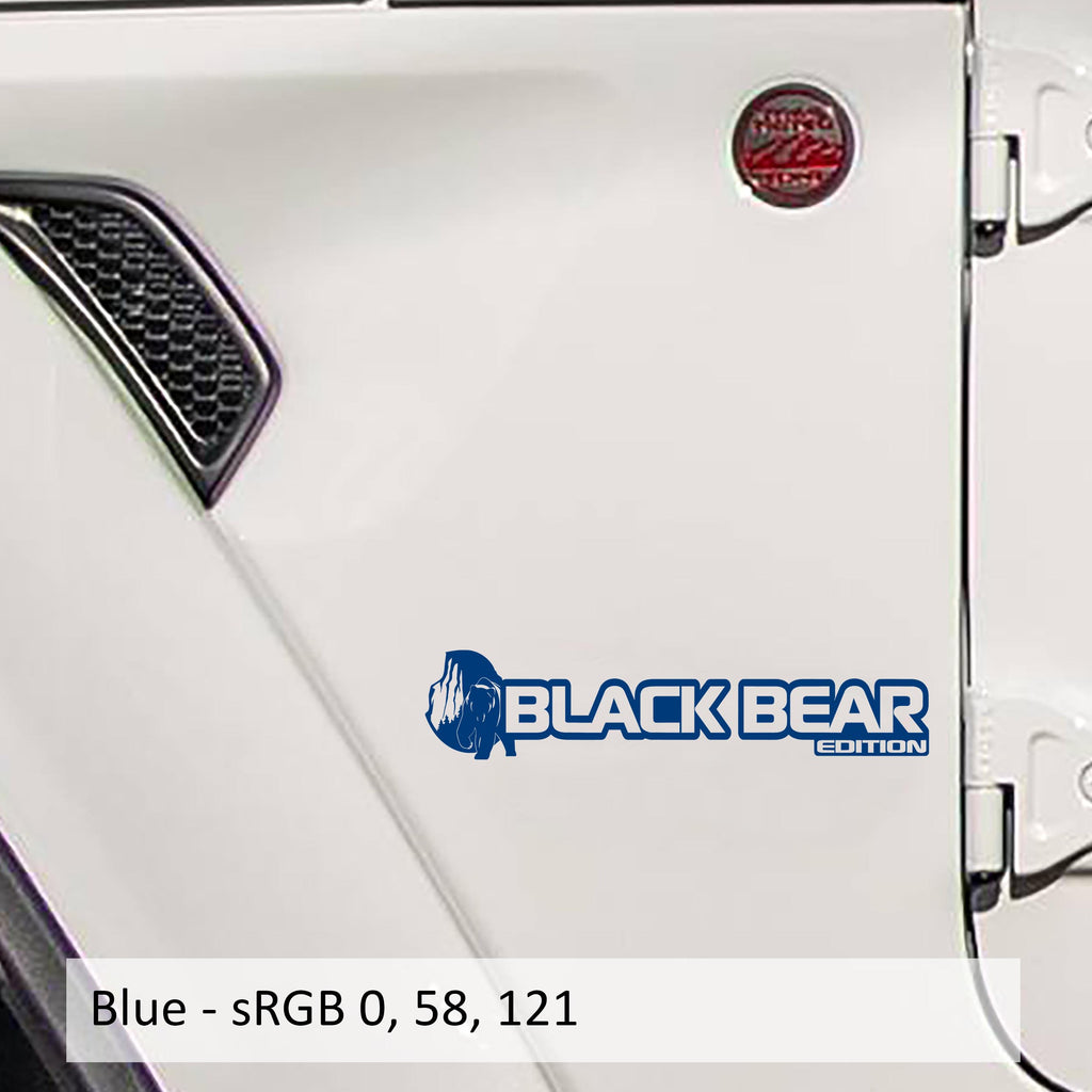 Blue Black Bear Edition fender decal pair flat layout for Jeep Wrangler JL Gladiator JT