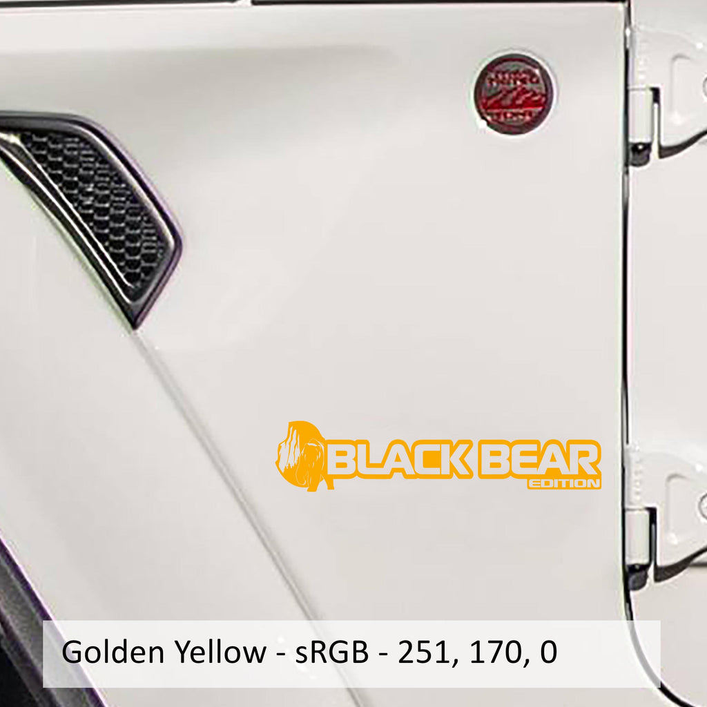 Gold yellow Black Bear Edition fender decal pair for Jeep Wrangler JL Gladiator JT fenders