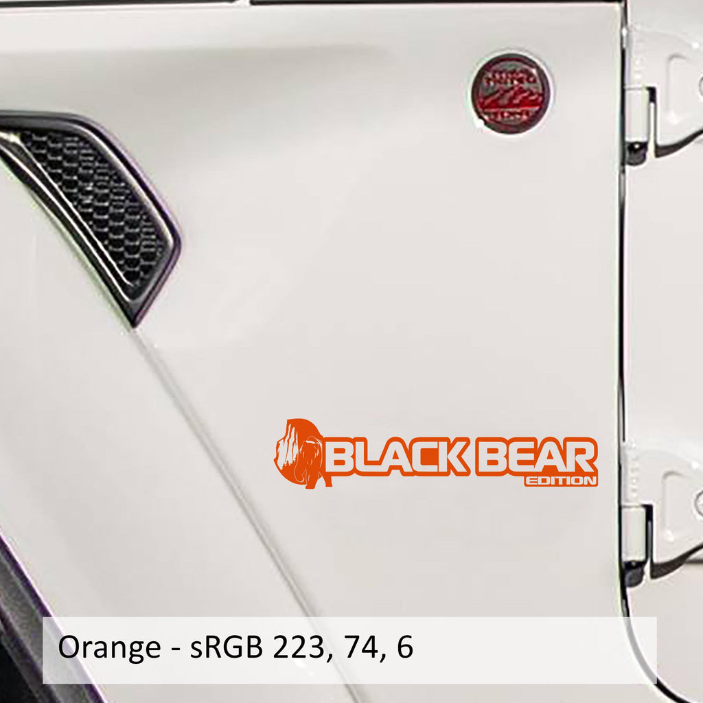 Orange Black Bear Edition fender decal pair for Jeep Wrangler JL Gladiator JT fenders