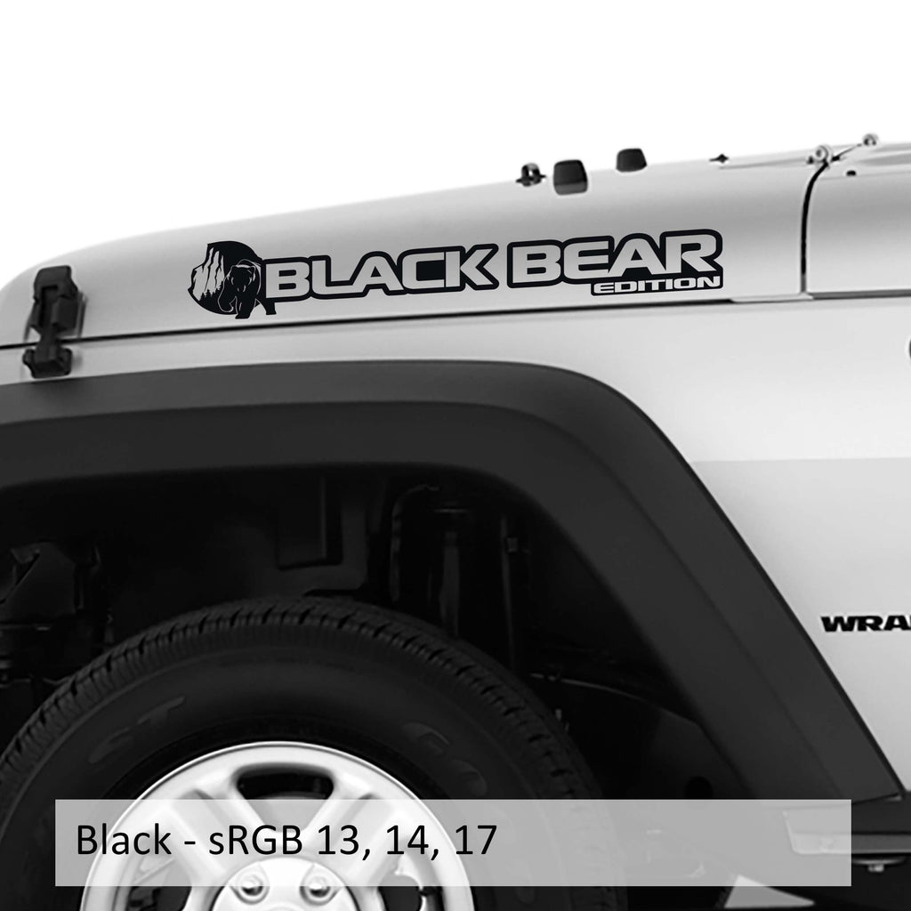 Black Black Bear edition side hood decal mockup pair for Jeep Wrangler JL Gladiator JT