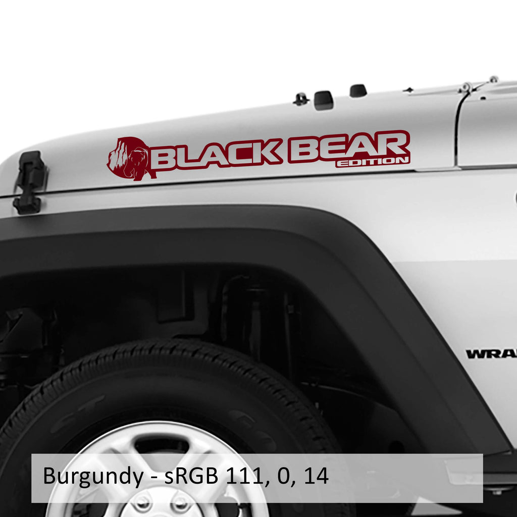 Burgundy Black Bear edition side hood decal mockup pair for Jeep Wrangler JL Gladiator JT