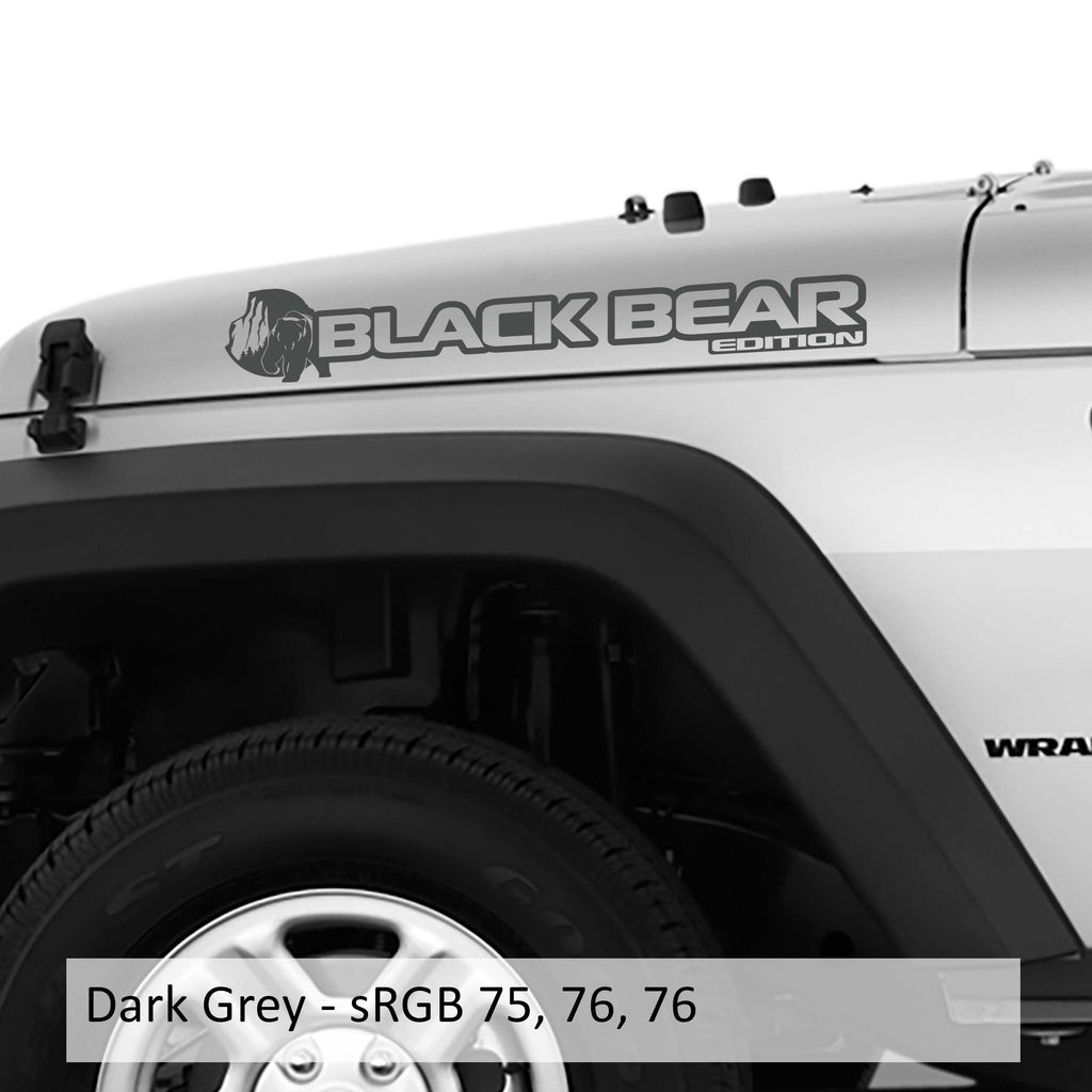 Dark grey Black Bear edition side hood decal mockup pair for Jeep Wrangler JL Gladiator JT