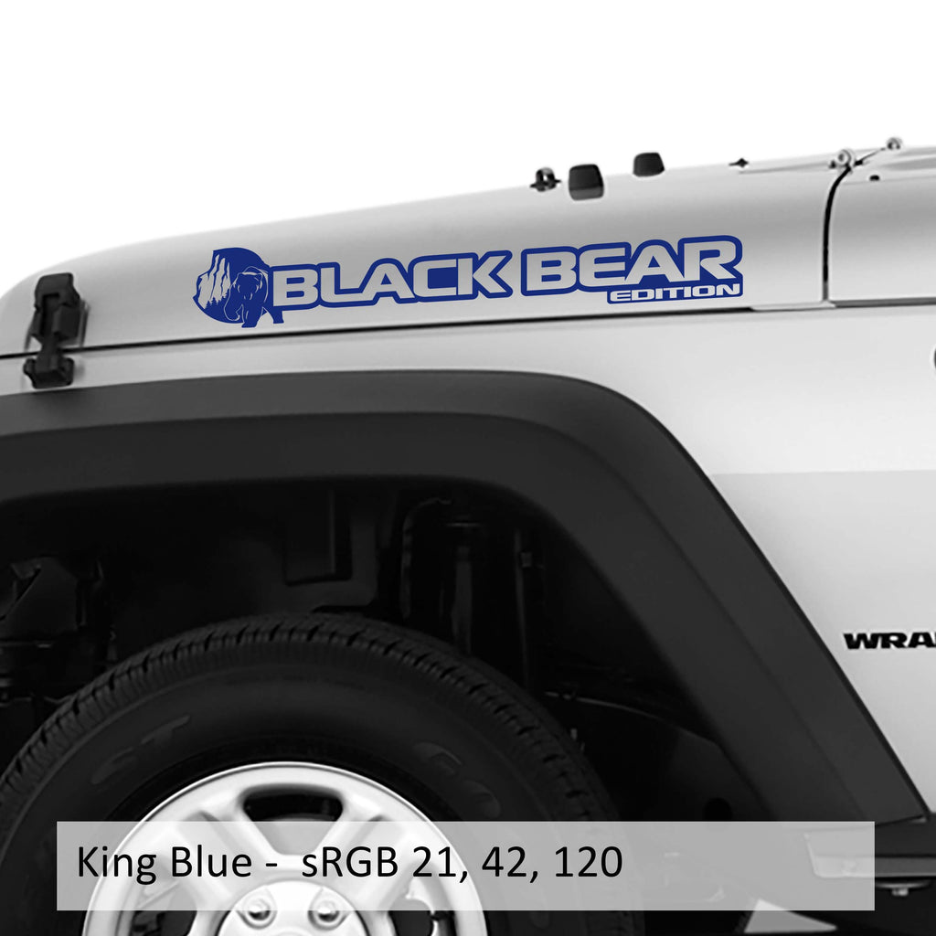 King blue Black Bear edition side hood decal mockup pair for Jeep Wrangler JL Gladiator JT