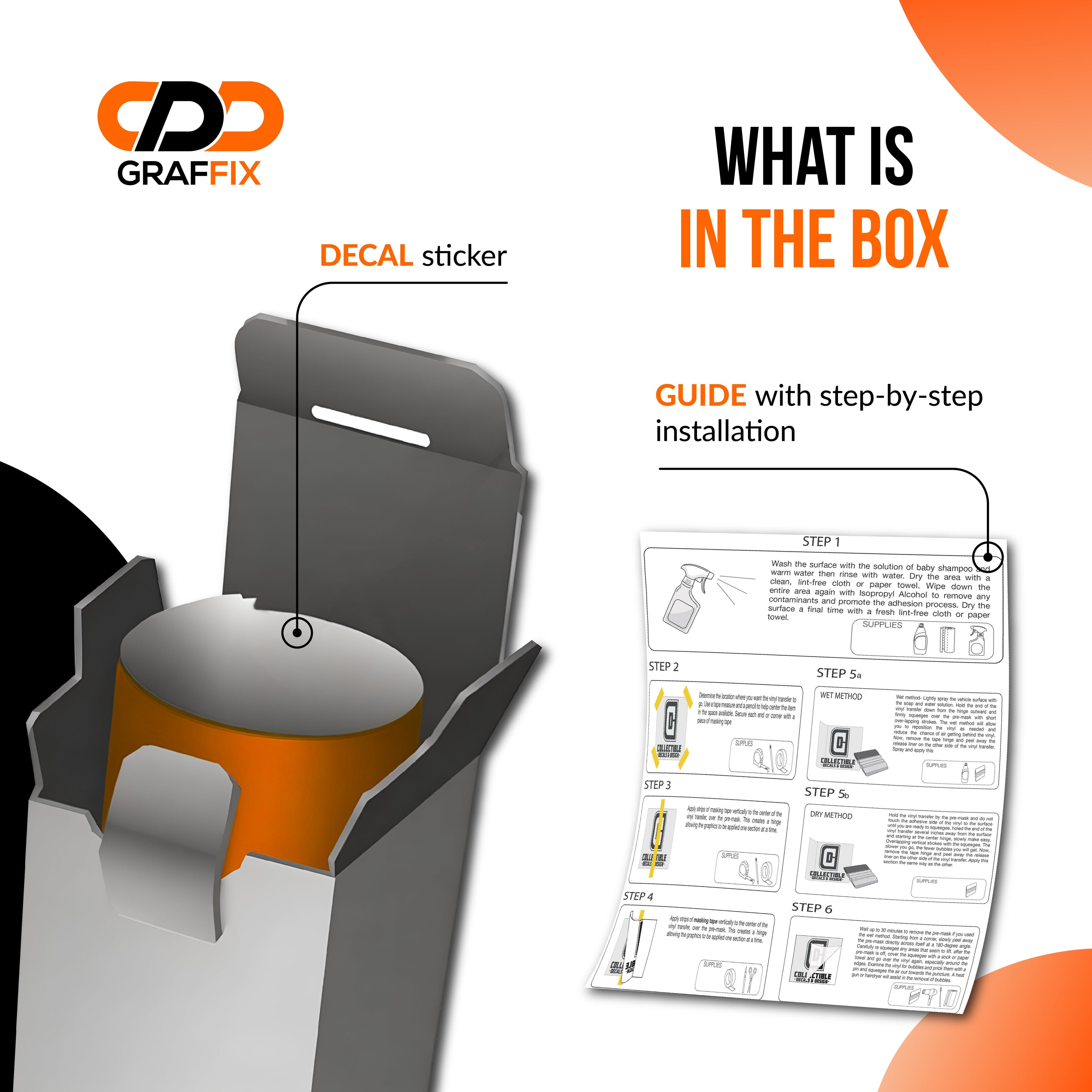 CDD Graffix branded packaging box for the climbing gecko JL JT fender vent vinyl decal pair